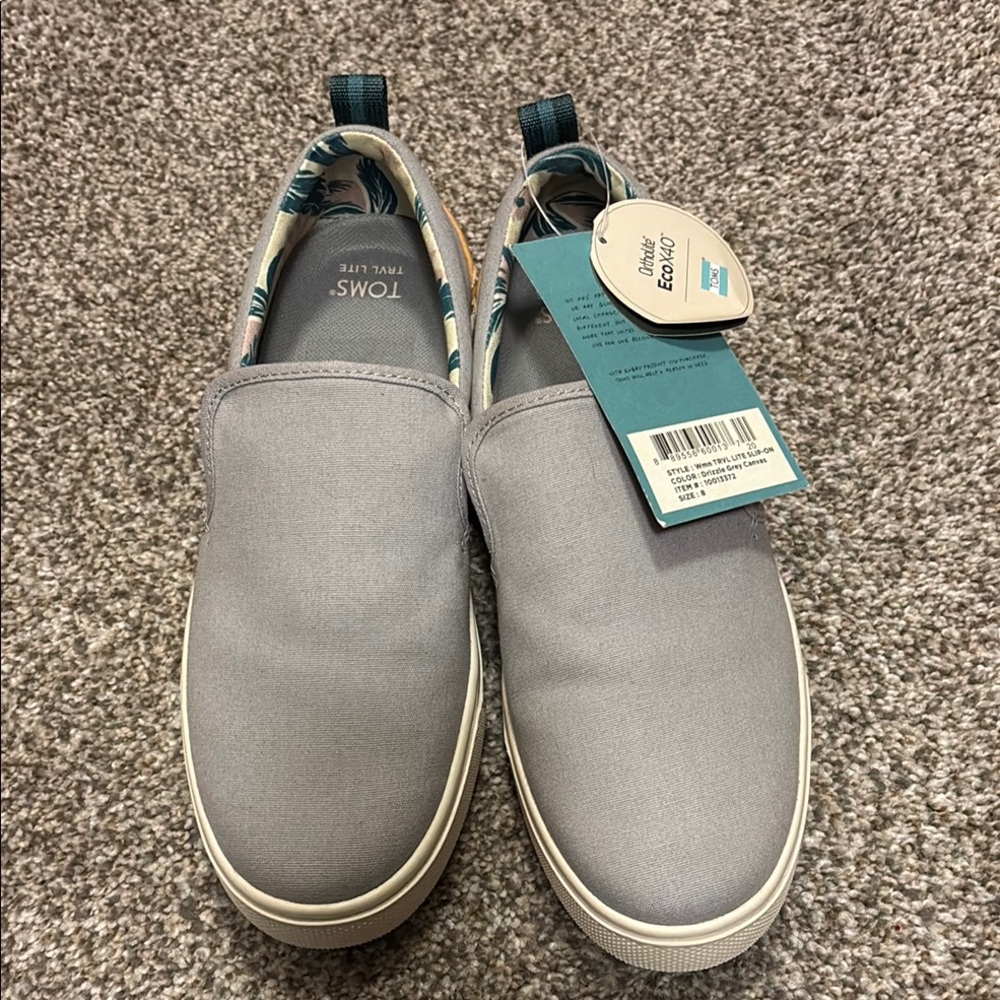 Toms Light Gray Slip-On Flats with Teal Accent